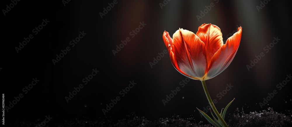 Poster a beautiful wild tulip stands out in front of a dark backdrop creating a stunning contrast in this c