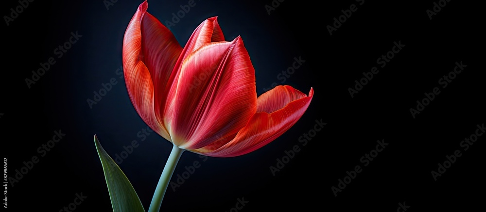 Poster a beautiful wild tulip stands out in front of a dark backdrop creating a stunning contrast in this c