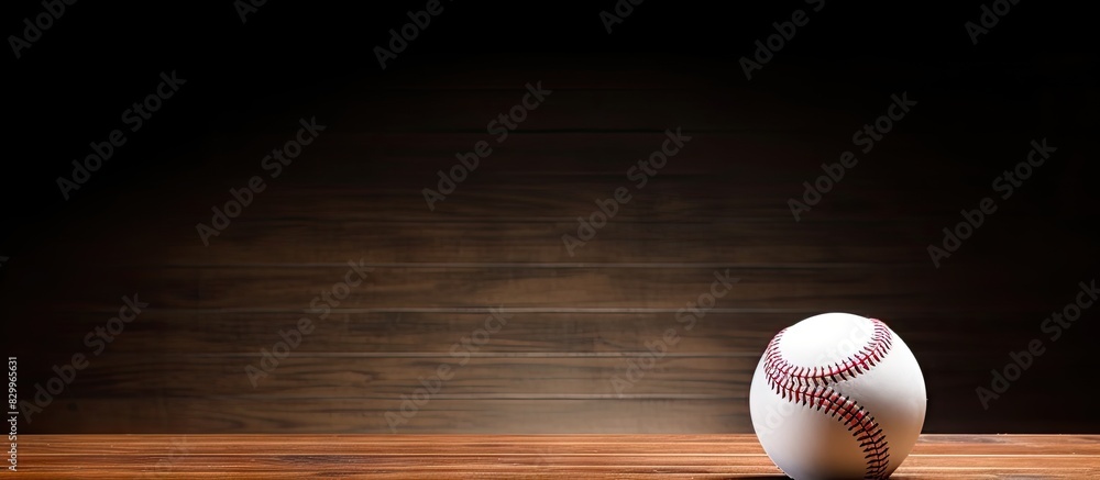 Poster a baseball placed on a wooden desk providing a blank background suitable for copy space image