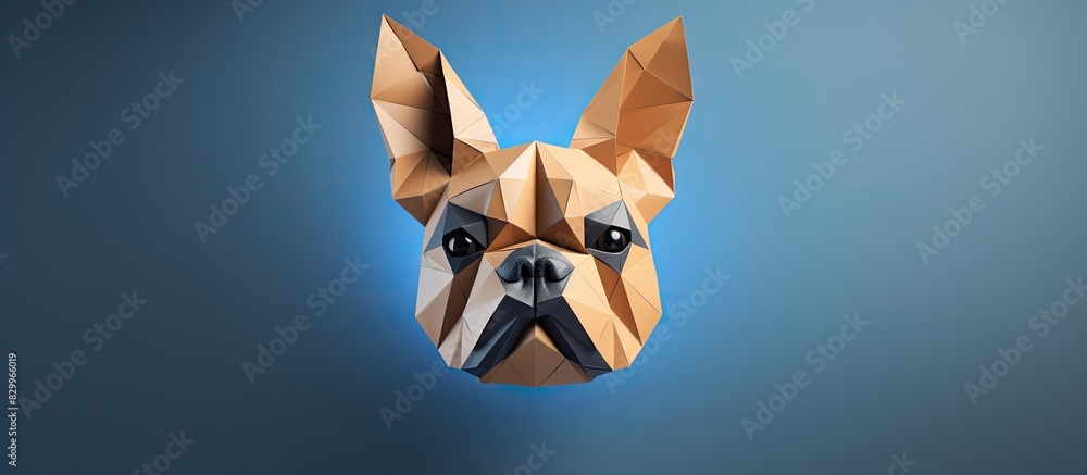 Poster an adorable french bulldog mask made from origami paper perfect for cosplay or playtime. with copy s