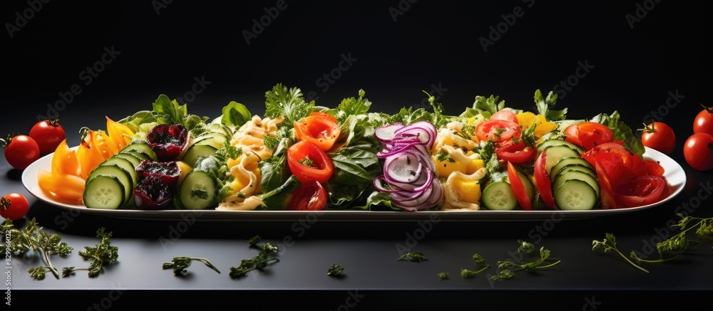 Aufkleber colorful salad arranged in a vertical line on a plate perfect for any copy space image