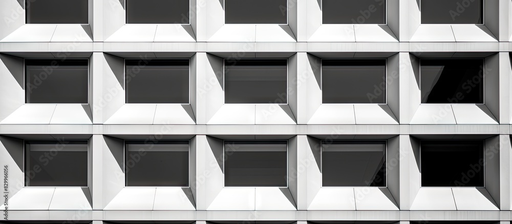 Poster a monochrome copy space image of a geometric building wall adorned with windows perfect for an adver