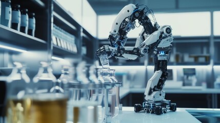 An advanced high precision robot conducting intricate laboratory experiments, demonstrating the capabilities of robotic automation in scientific research, 