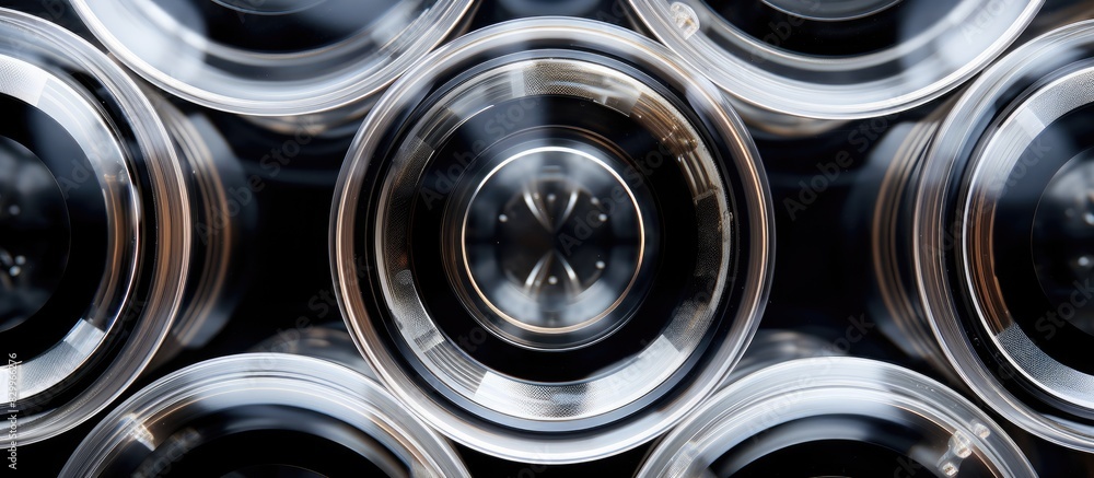 Poster a close up of scientific microscope lenses with a wide frame allowing for a copy space image