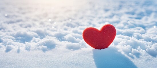 Fototapeta premium Love is symbolized by a heart shape in the snow on Valentine s Day creating a beautiful and meaningful image with copy space