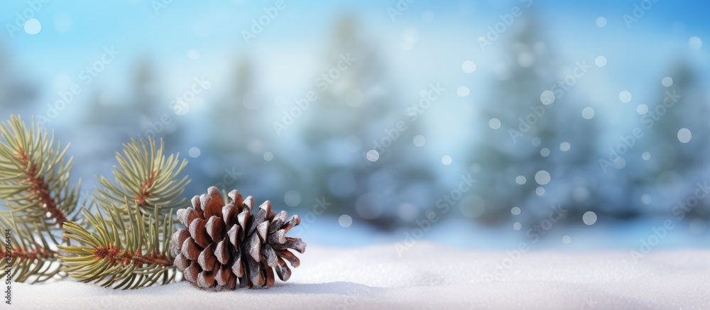 Poster a christmas and new year themed greeting card showcasing a festive image of a pinecone and fir tree 