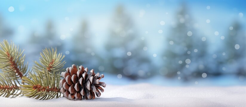 A Christmas and New Year themed greeting card showcasing a festive image of a pinecone and fir tree with ample copy space for personalization