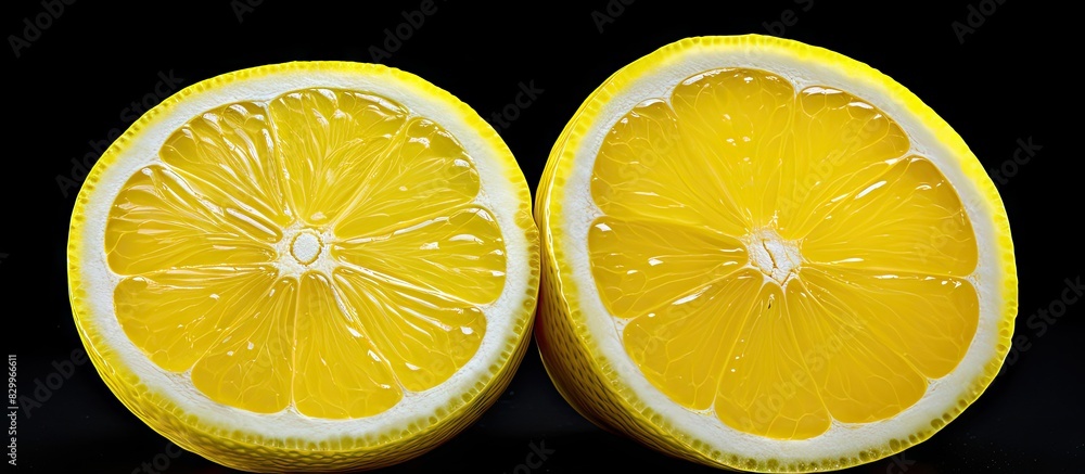Poster a copy space image featuring freshly sliced lemons both in halves and whole