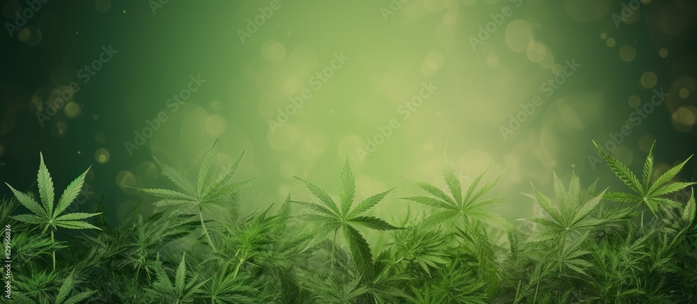 Aufkleber a green background with hemp leaves representing the concept of growing cannabis marijuana plants pr