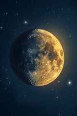 Obraz premium Crescent moon nestled among stars, isolated on a dark blue gradient background 