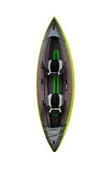 Cutout of an empty inflatable kayak isolated transparent png, top view.