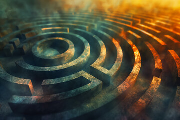 Ethereal mirage of an abstract labyrinth, background with empty space for text 