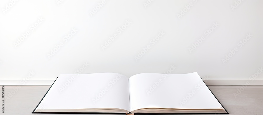 Poster an open hardcover book on a white background with blank white pages perfect for adding a copy space 