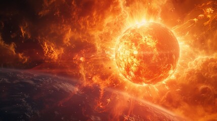 Fototapeta premium Behold the majestic yet terrifying sight of a planet exploding in a cataclysmic burst of energy, sending shockwaves rippling through the fabric of space-time 
