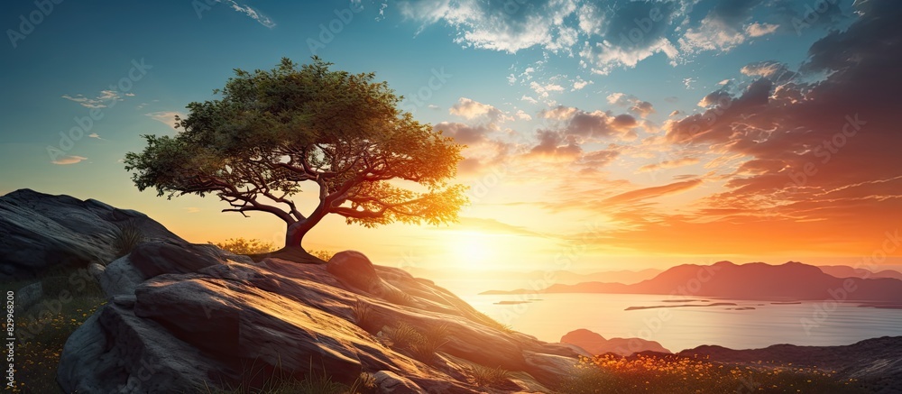 Poster a breathtaking sunset scene with a stunning background perfect for adding copy space to your image