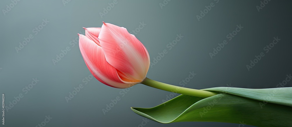 Poster a pink tulip flower with an opened bud. with copy space image. place for adding text or design