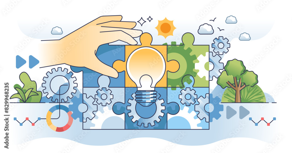 Poster change management and solution for improved process outline hands concept, transparent background. j