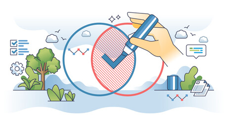 Correlation analysis or bivariate statistics calculation outline hands concept, transparent background.