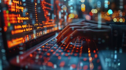Closeup of Man using Laptop on wooden table in office