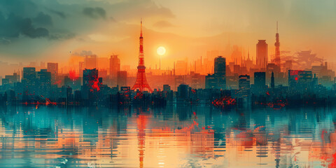 Tokyo Tower in Japan. Contemporary Art