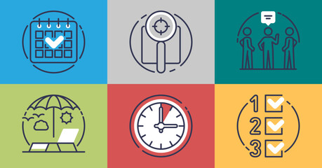 Time management for effective business work organization outline grid concept. Task efficiency and productive schedule for precise work flow illustration.