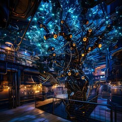 Obraz premium Futuristic Artificial Intelligence Powered Cosmic Fantasy Landscape with Glowing Neon Structures