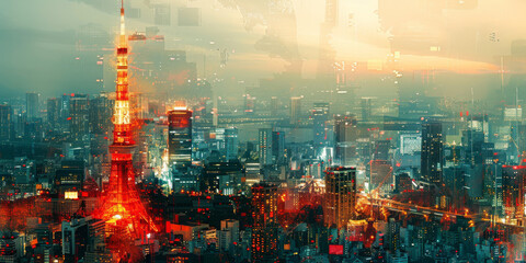 Fototapeta premium Tokyo Tower in Japan. Contemporary Art