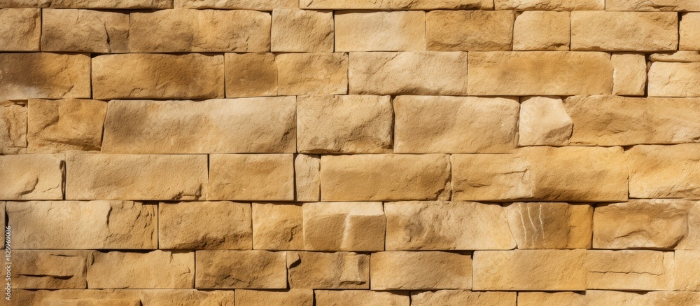 Poster A close up image of the textured and rough light brown or yellow stone wall serves as a background It features an art pattern serving as an abstract concept for wallpaper or other uses