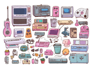 Set element of games item icon for household or building home item hand drawn illustration