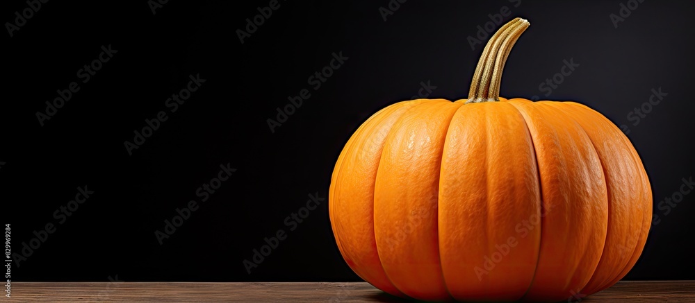 Poster a dark background showcases a pumpkin with ample copy space