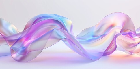 3D render of abstract glass ribbon on white background, delicate buissness background