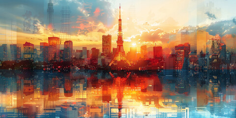 Fototapeta premium Tokyo Tower in Japan. Contemporary Art