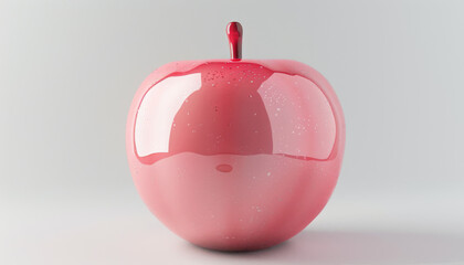 Wide-angle view of a rose apple, digital CG 3D render, pristine white isolated background, lifelike shiny skin, vivid coloring, subtle reflections, high clarity and sharpness