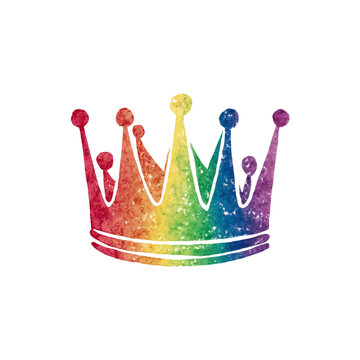 Queen crown colored in rainbow colors of the pride lgbt flag. Hand drawn watercolor element.