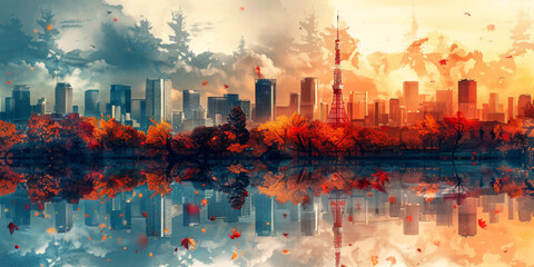 Fototapeta premium Tokyo Tower in Japan. Contemporary Art
