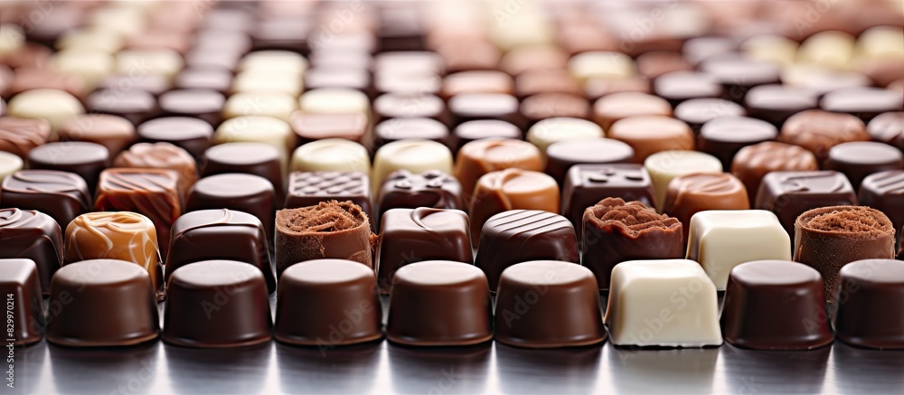 Poster delicious swiss chocolate candies arranged in a tempting and visually appealing manner leaving ample
