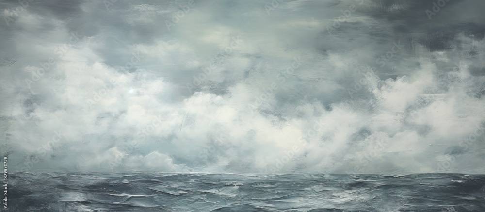 Poster An abstract landscape with a cloudy gray sky and ocean featuring a captivating mix of handmade textured art papers offering a captivating copy space image