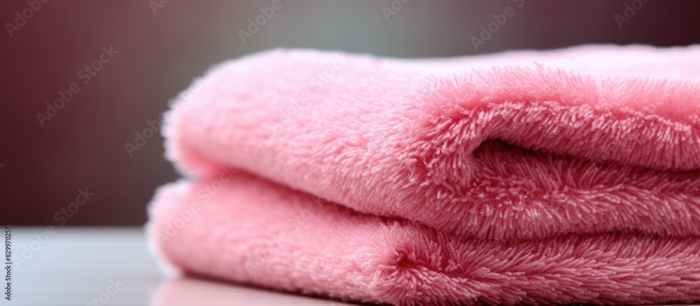 Poster Fluffy terry bath towel serving as a background for a close up copy space image