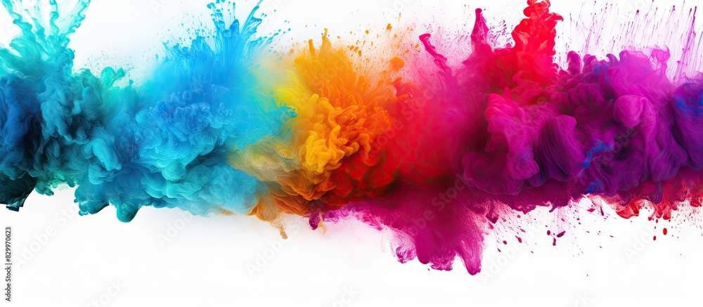 Fototapete Colorful powder exploding and splattering across a white background creating an abstract and vibrant image with a touch of glitter Perfect for a copy space image