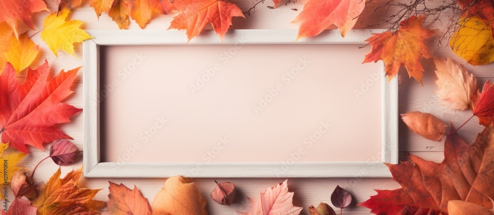 Aufkleber composition for a fall background featuring a frame with ample space for a greeting text creating a 