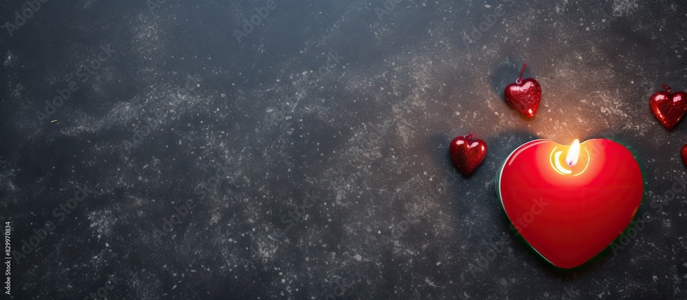 Poster a festive christmas background featuring a red heart and a candle with ample copy space for your tex