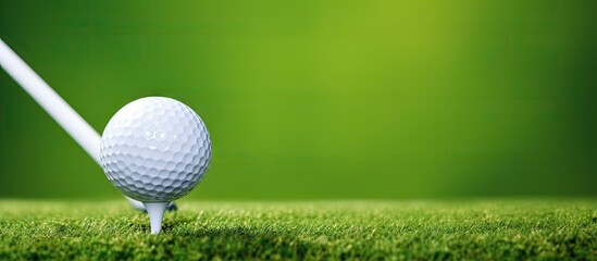 A close up view of golf ball and tee pegs on a green background with copy space image