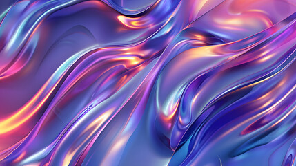 Obraz premium Liquid shapes abstract holographic 3D wavy background. Generative AI.