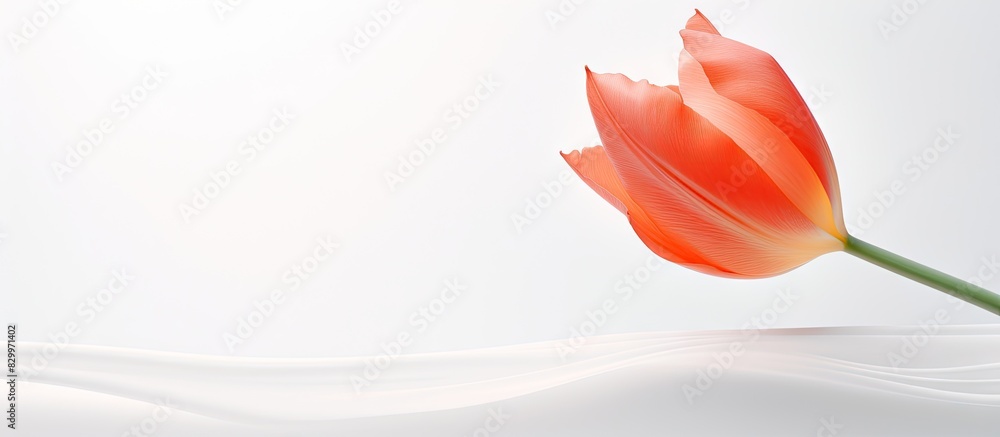 Poster a close up copy space image featuring a beautiful tulip flower against a clean white backdrop