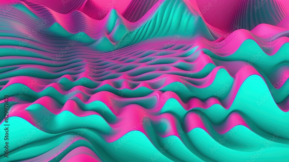 Aufkleber Soft and smooth textured 3d effect emerald green wavy curved lines abstract background.	