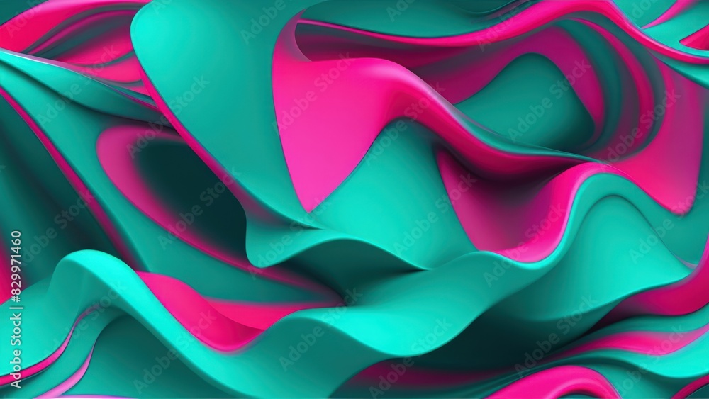Aufkleber Soft and smooth textured 3d effect emerald green wavy curved lines abstract background.	
