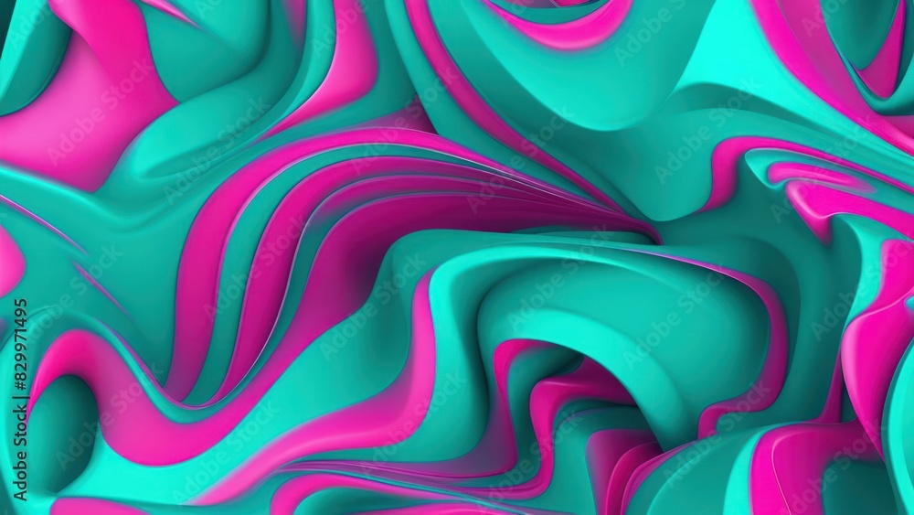Aufkleber Soft and smooth textured 3d effect emerald green wavy curved lines abstract background.	