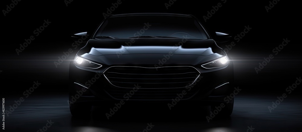 Poster the modern car showcases one of its led headlights on a striking black background leaving copy space