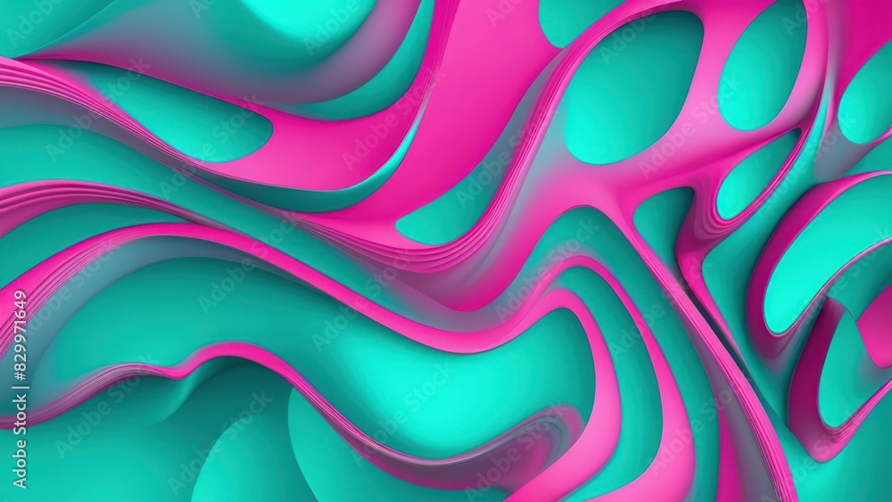 Aufkleber Soft and smooth textured 3d effect emerald green wavy curved lines abstract background.	