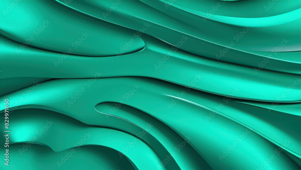 Aufkleber Soft and smooth textured 3d effect emerald green wavy curved lines abstract background.	